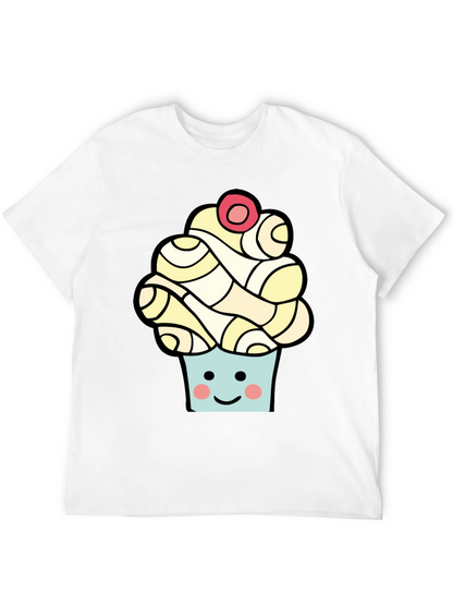 Camiseta Negra con Diseño de Cupcake Sonriente
