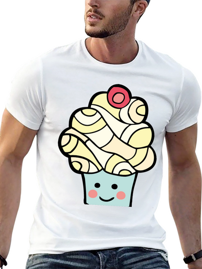 Camiseta Negra con Diseño de Cupcake Sonriente