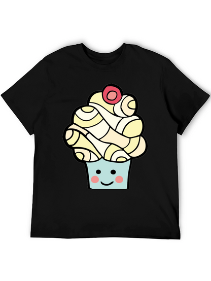 Camiseta Negra con Diseño de Cupcake Sonriente