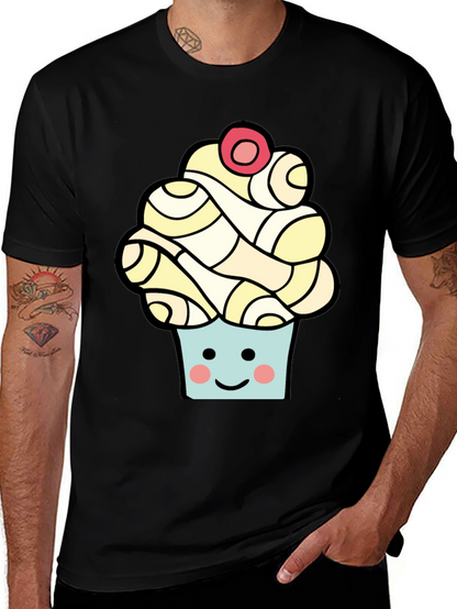 Camiseta Negra con Diseño de Cupcake Sonriente
