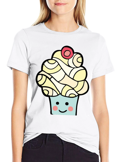 Camiseta Negra con Diseño de Cupcake Sonriente
