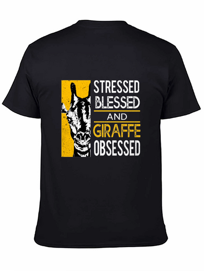 Camiseta Negra: Stressed Blessed Giraffe Obsessed