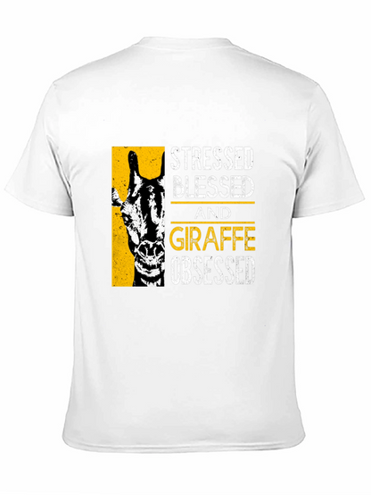 Camiseta Negra: Stressed Blessed Giraffe Obsessed