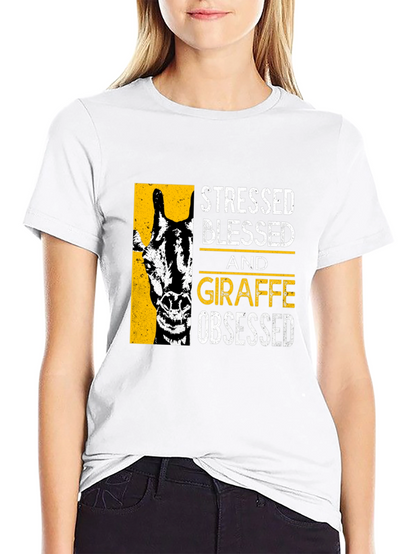 Camiseta Negra: Stressed Blessed Giraffe Obsessed