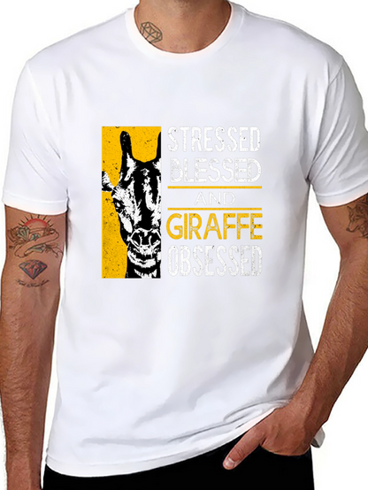 Camiseta Negra: Stressed Blessed Giraffe Obsessed