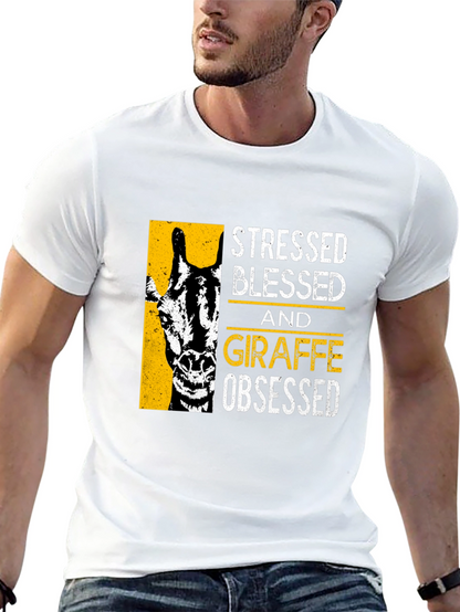 Camiseta Negra: Stressed Blessed Giraffe Obsessed