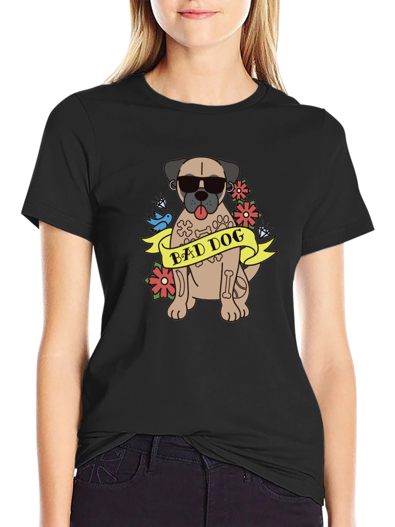 Camiseta Negra Bad Dog Estilo Tatuaje