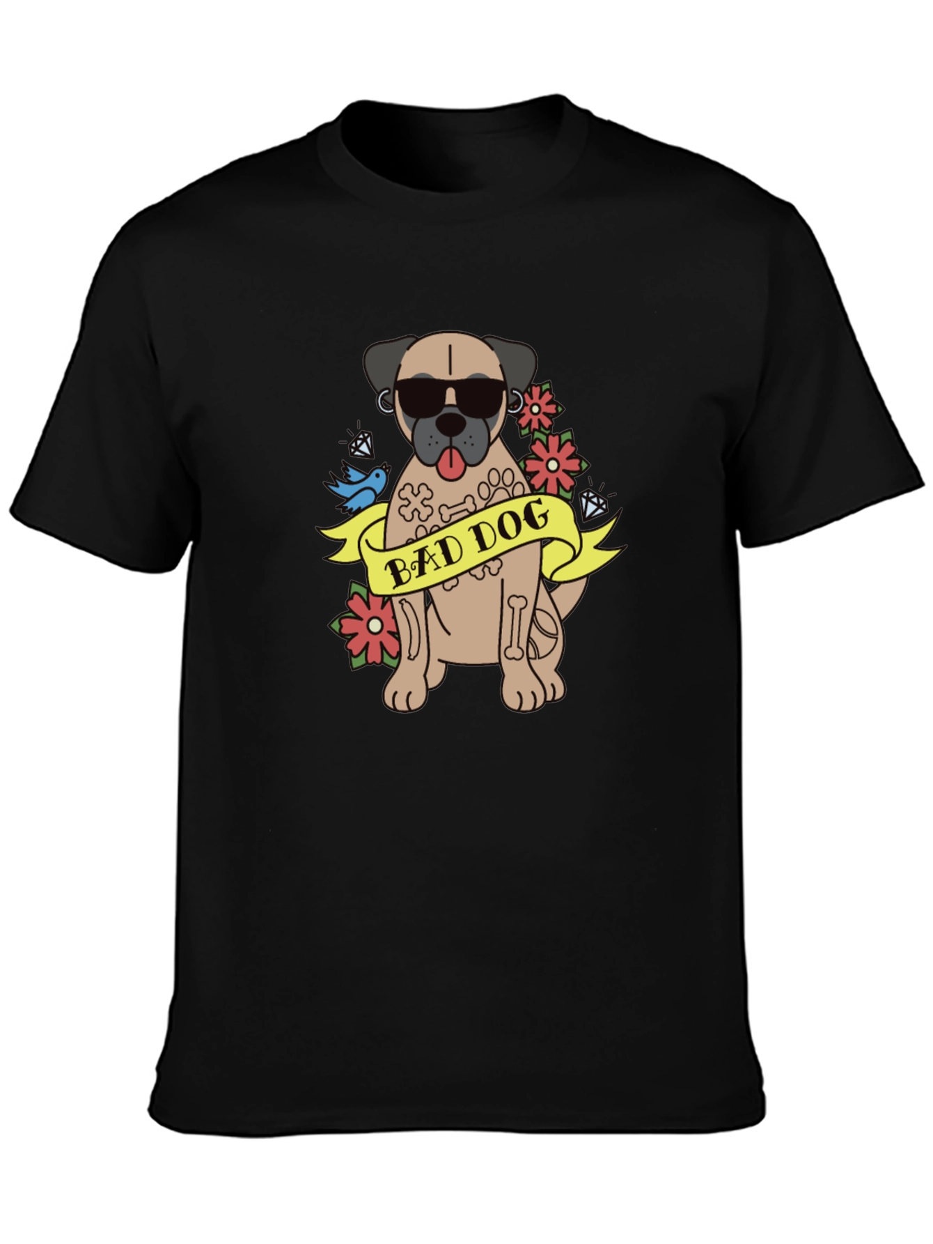 Camiseta Negra Bad Dog Estilo Tatuaje