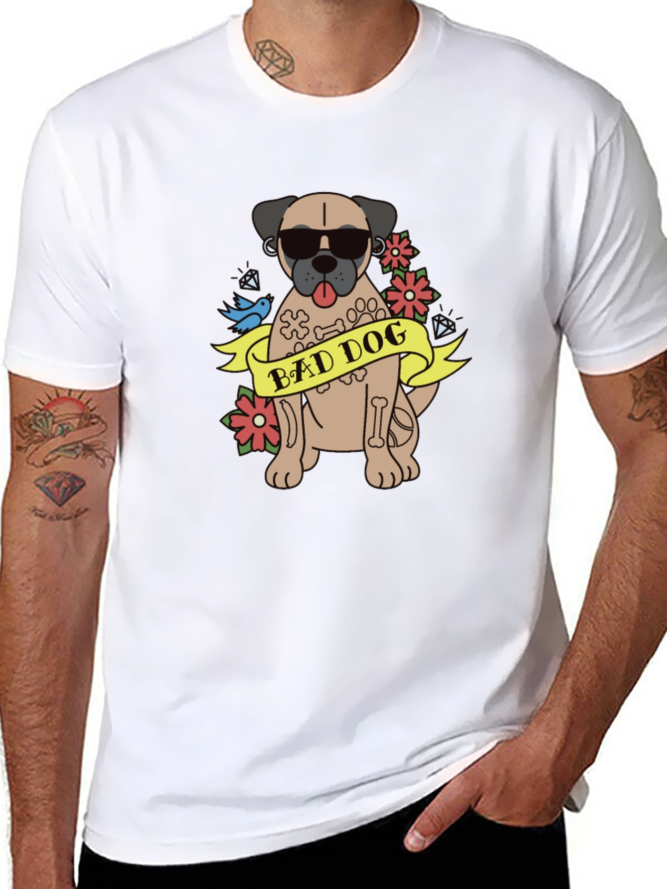 Camiseta Negra Bad Dog Estilo Tatuaje
