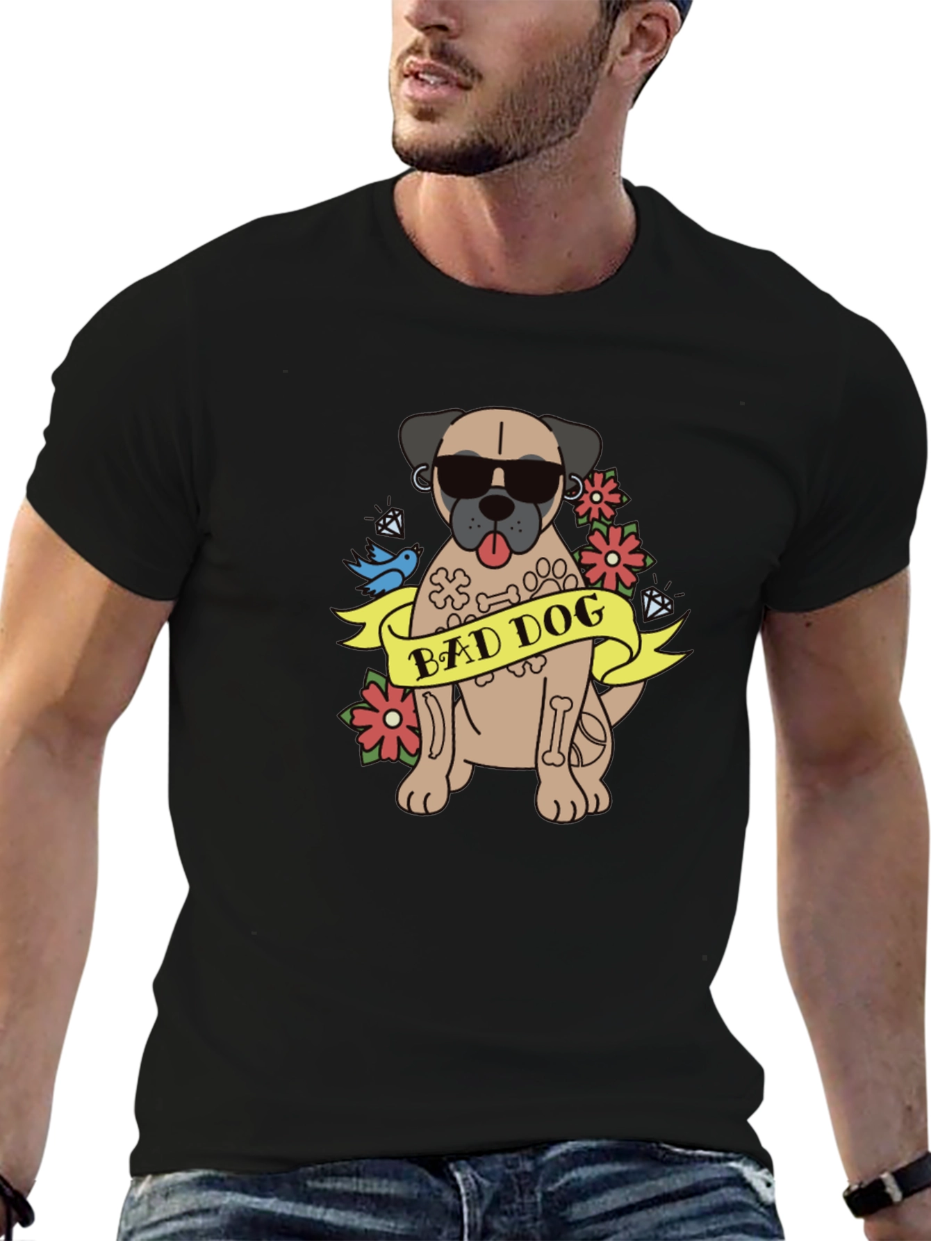 Camiseta Negra Bad Dog Estilo Tatuaje