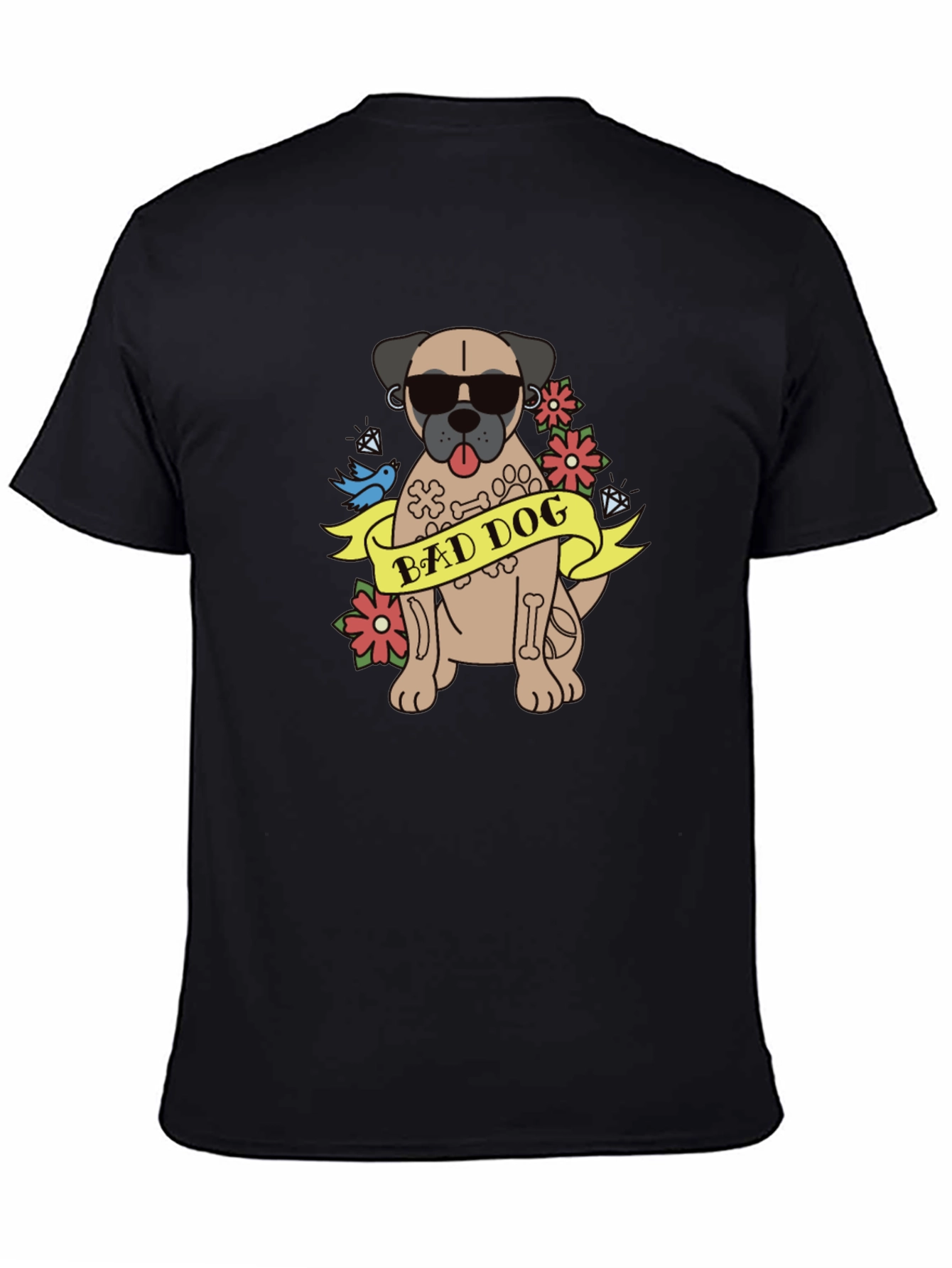 Camiseta Negra Bad Dog Estilo Tatuaje