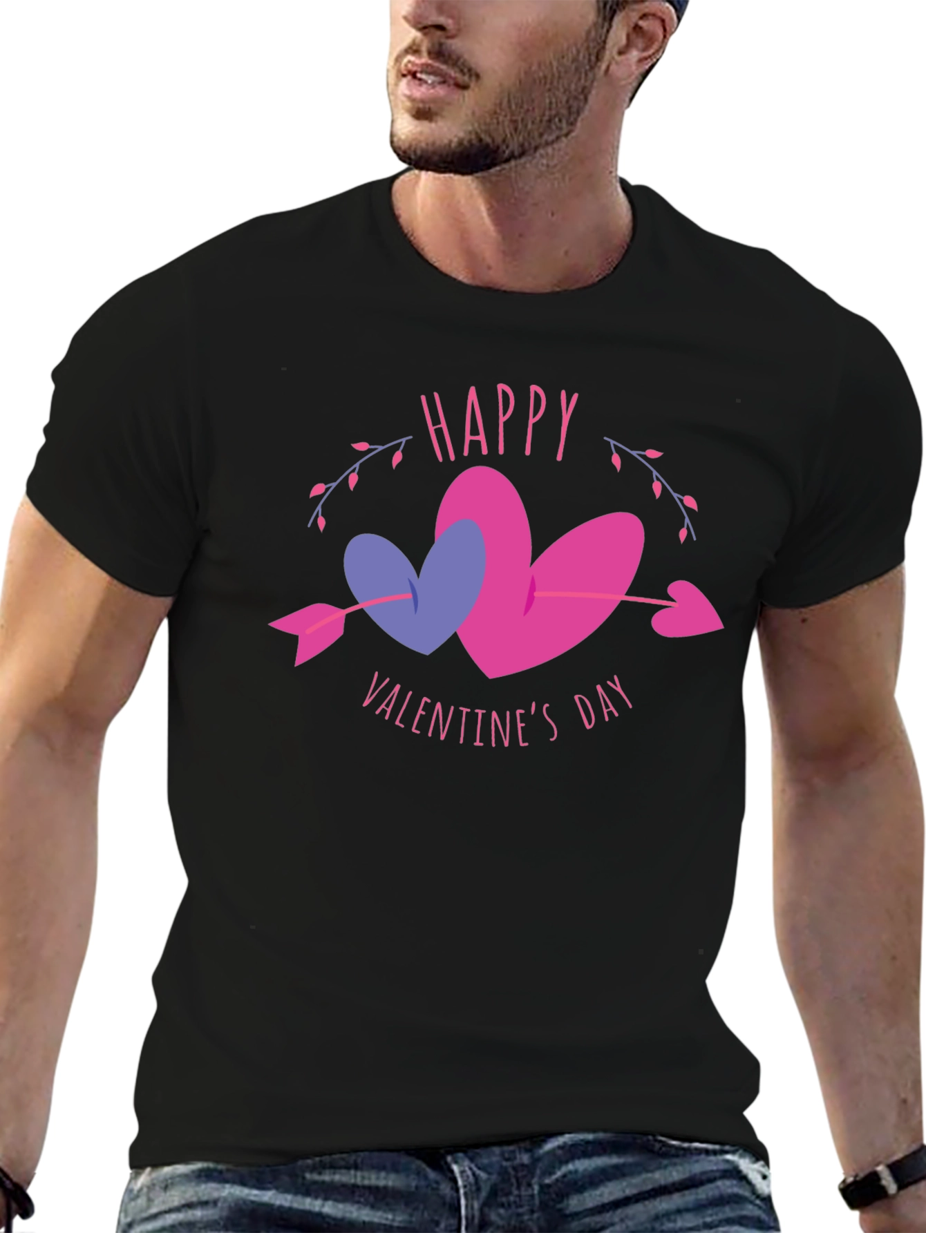 Camiseta Negra San Valentín Corazones