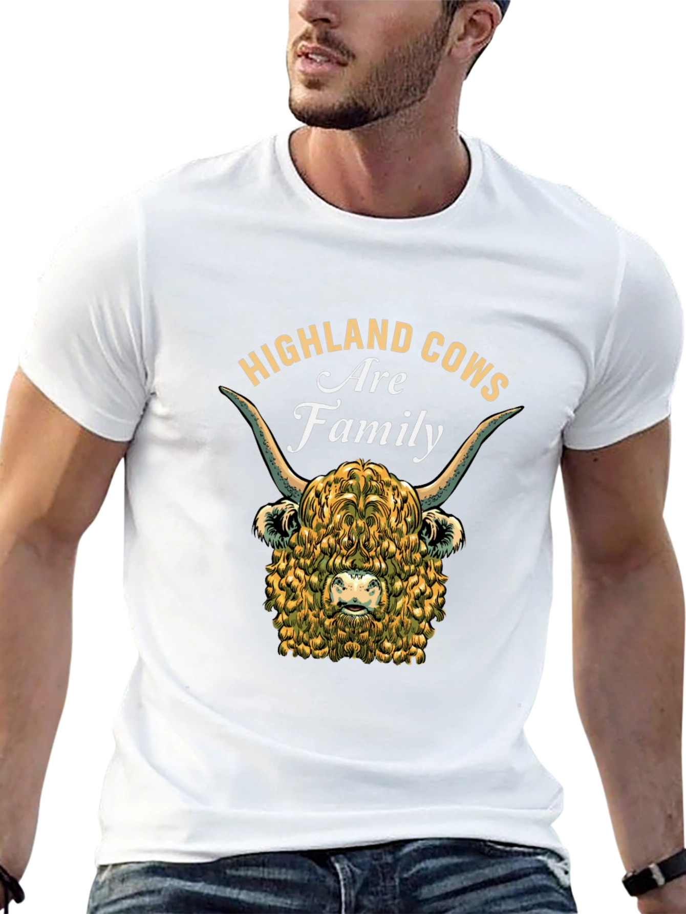 Camiseta Negra con Diseño de Vaca Highland Familiar