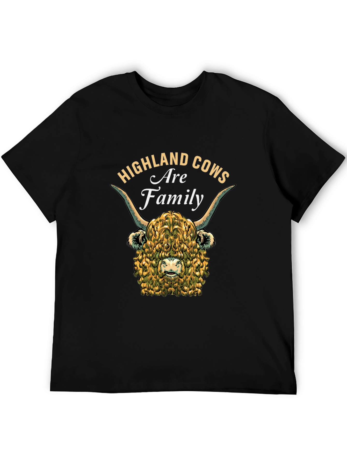 Camiseta Negra con Diseño de Vaca Highland Familiar