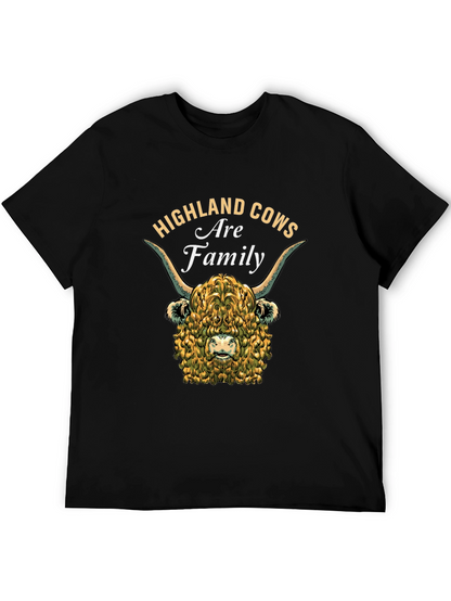 Camiseta Negra con Diseño de Vaca Highland Familiar