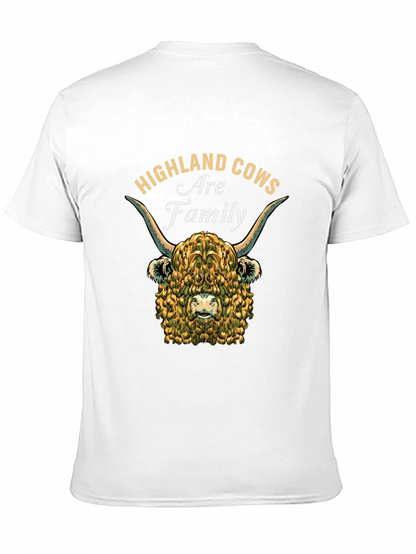 Camiseta Negra con Diseño de Vaca Highland Familiar