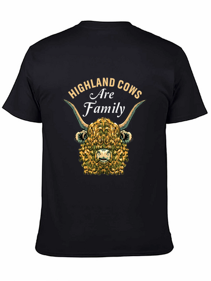 Camiseta Negra con Diseño de Vaca Highland Familiar