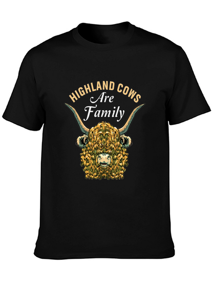 Camiseta Negra con Diseño de Vaca Highland Familiar