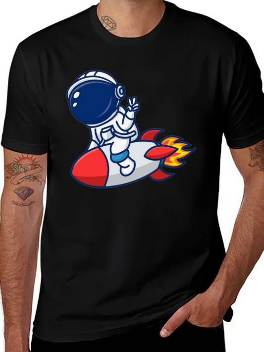 Camiseta Negra con Diseño Astronauta en Cohete