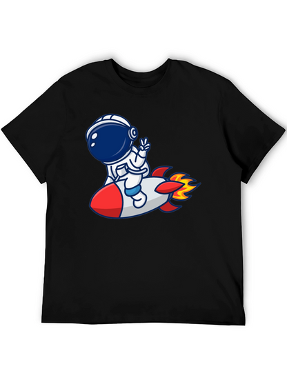 Camiseta Negra con Diseño Astronauta en Cohete