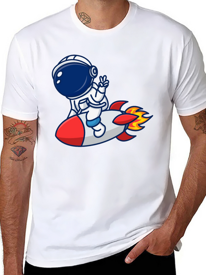 Camiseta Negra con Diseño Astronauta en Cohete