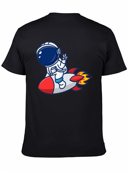 Camiseta Negra con Diseño Astronauta en Cohete