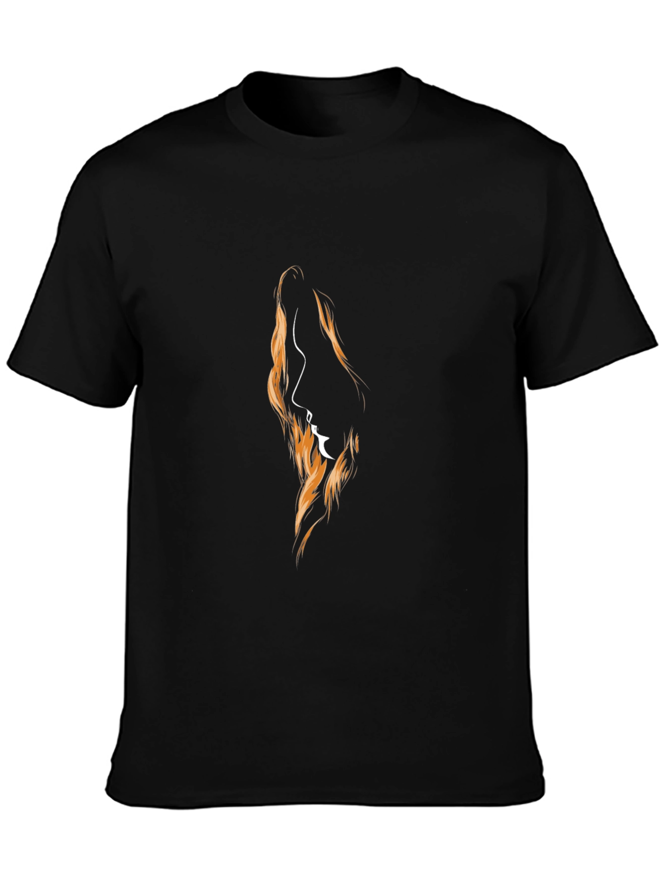 Camiseta Negra con Diseño Abstracto de Perfil Femenino