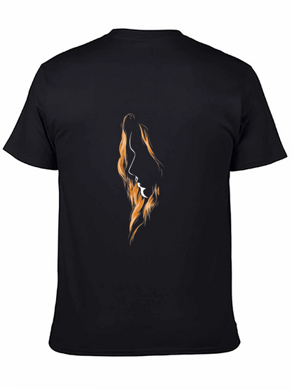 Camiseta Negra con Diseño Abstracto de Perfil Femenino