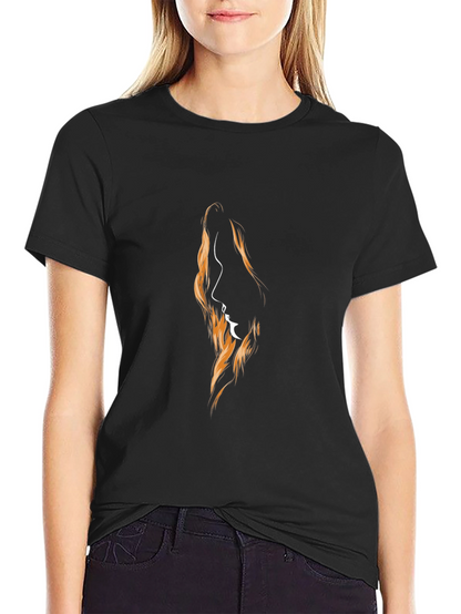Camiseta Negra con Diseño Abstracto de Perfil Femenino