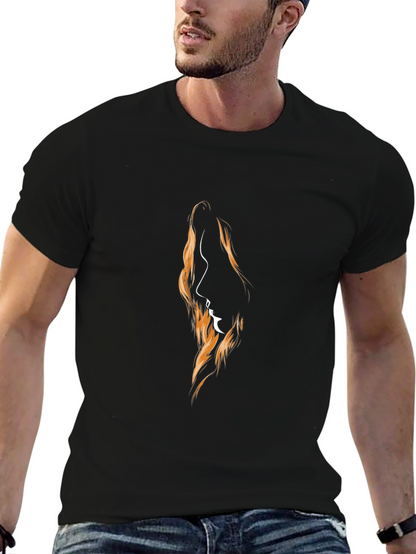 Camiseta Negra con Diseño Abstracto de Perfil Femenino