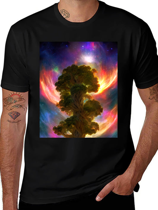 Camiseta Negra con Diseño Árbol Cósmico
