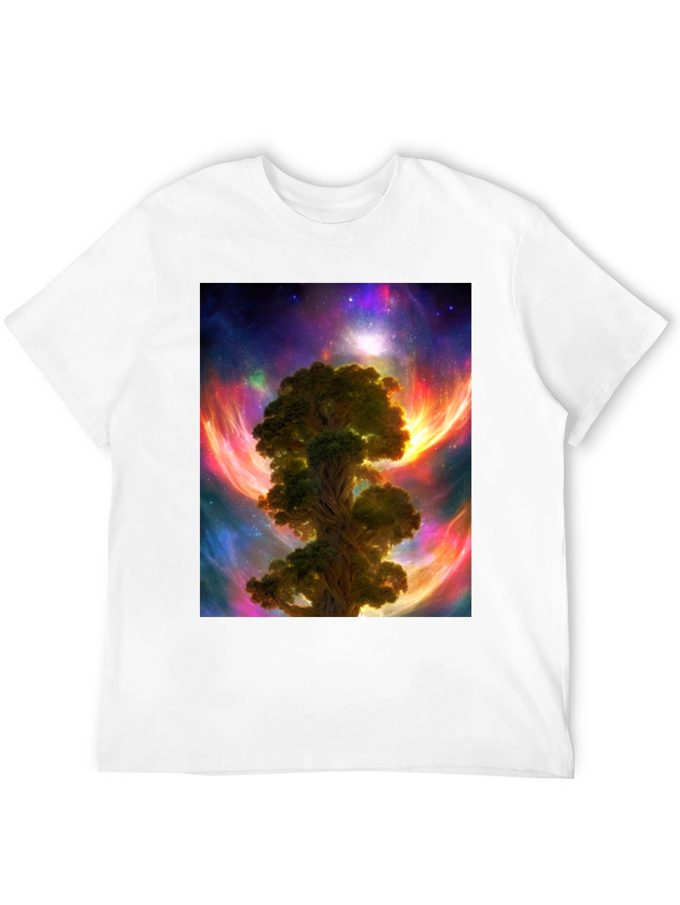 Camiseta Negra con Diseño Árbol Cósmico
