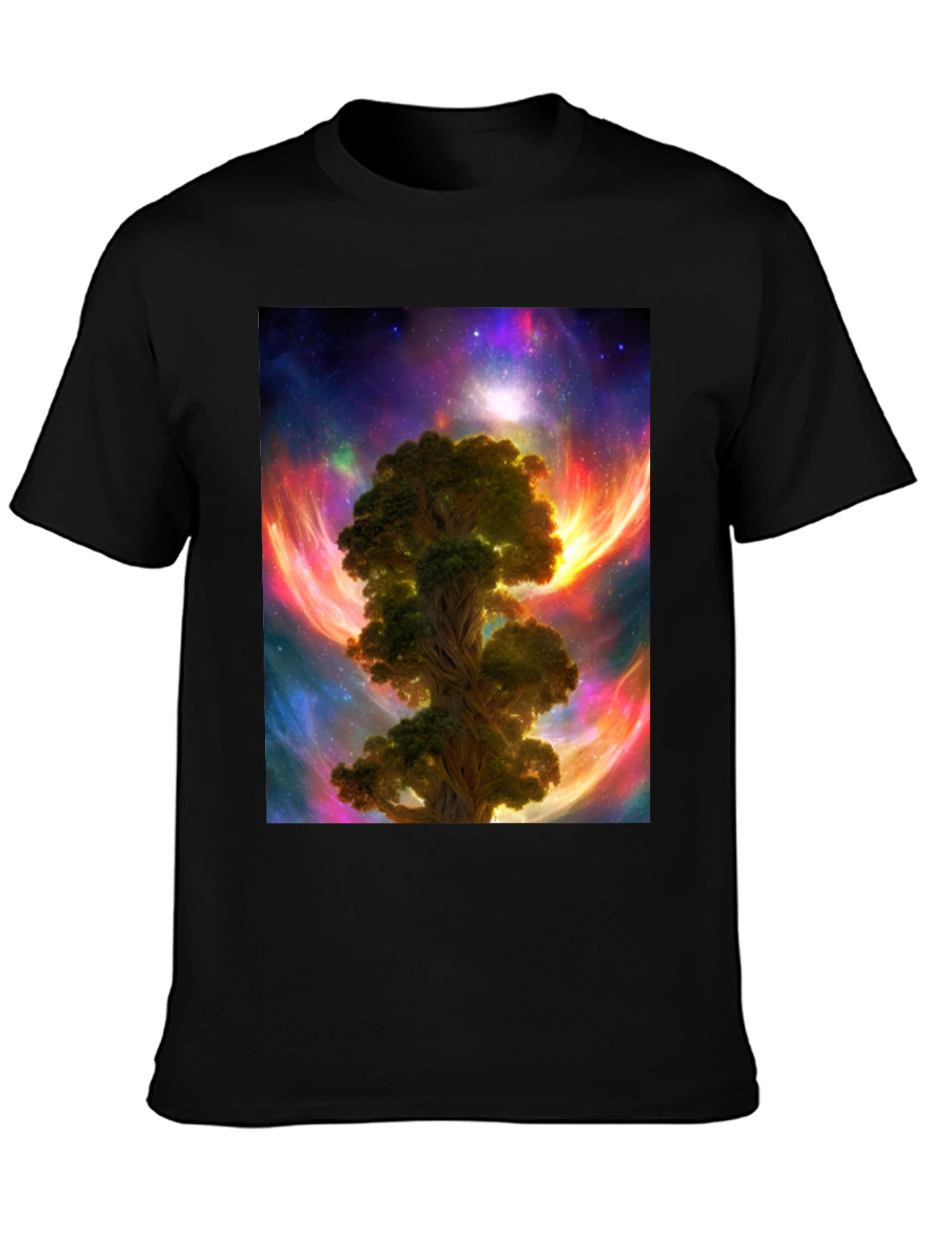 Camiseta Negra con Diseño Árbol Cósmico