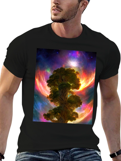 Camiseta Negra con Diseño Árbol Cósmico