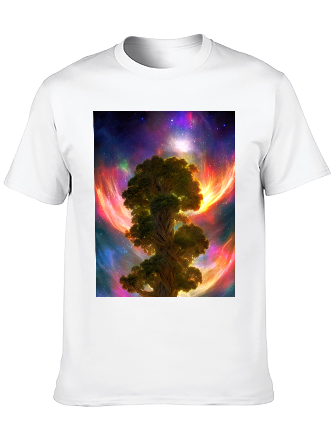 Camiseta Negra con Diseño Árbol Cósmico