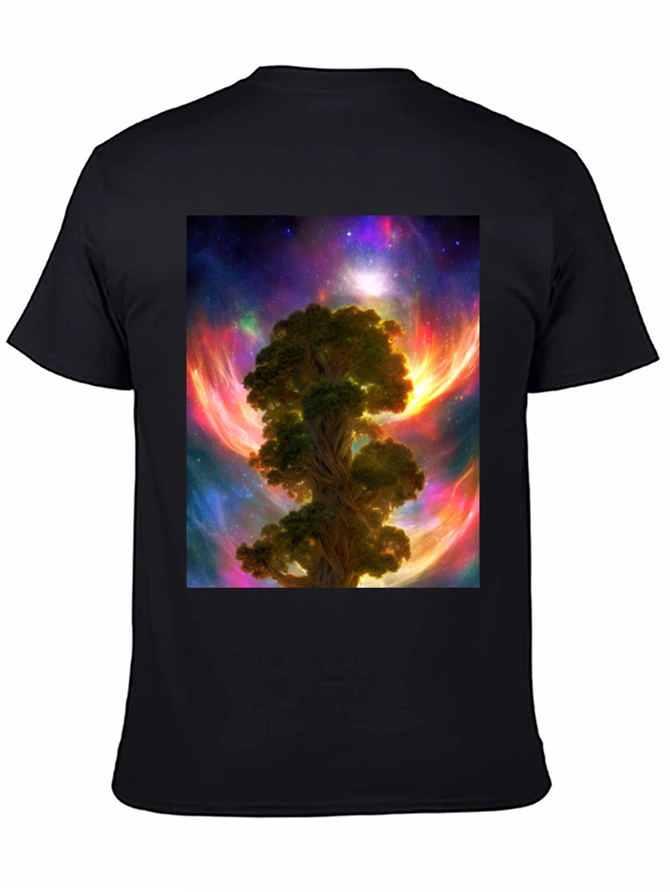 Camiseta Negra con Diseño Árbol Cósmico