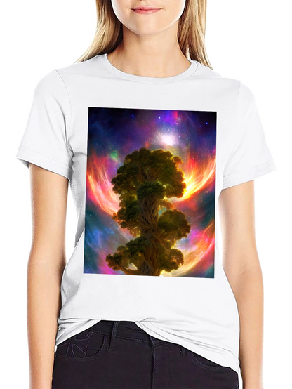Camiseta Negra con Diseño Árbol Cósmico