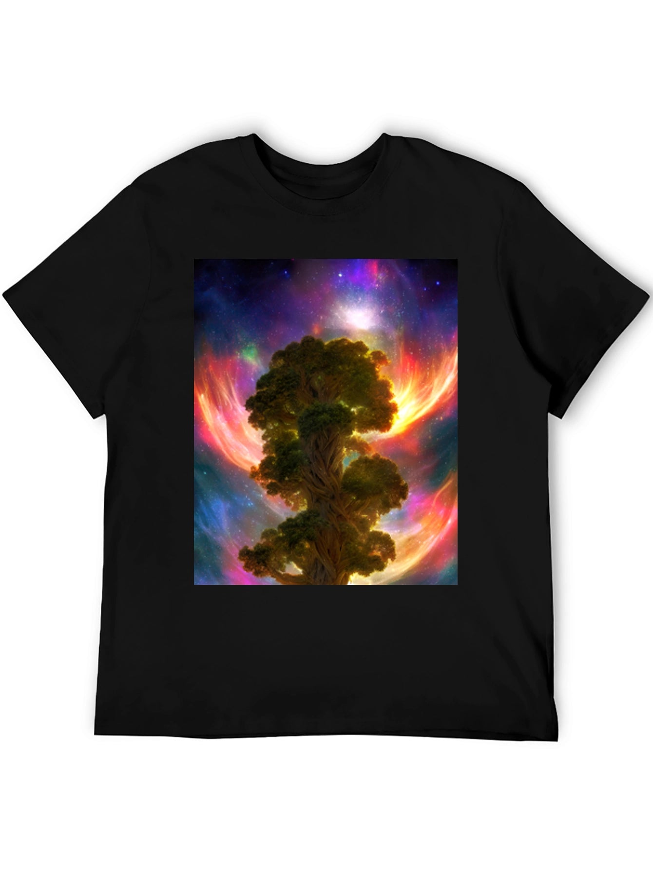 Camiseta Negra con Diseño Árbol Cósmico