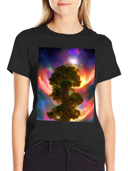Camiseta Negra con Diseño Árbol Cósmico