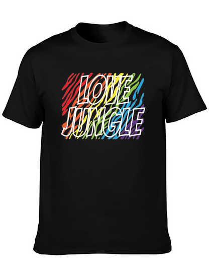 Camiseta Negra Love Jungle con Estampado de Cebra Arcoíris