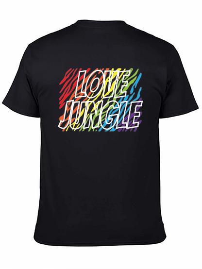Camiseta Negra Love Jungle con Estampado de Cebra Arcoíris