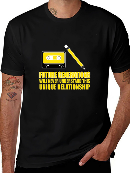 Camiseta Negra Retro: Cinta y Lápiz Relación Única