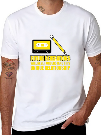 Camiseta Negra Retro: Cinta y Lápiz Relación Única