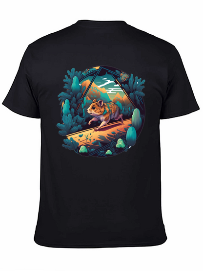 Camiseta Negra con Diseño de Hámster Aventurero
