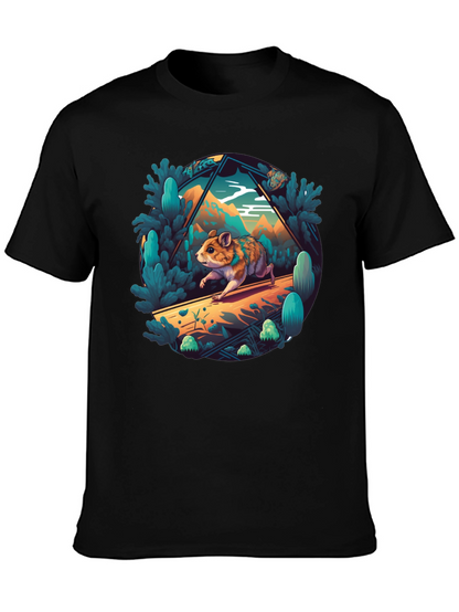 Camiseta Negra con Diseño de Hámster Aventurero