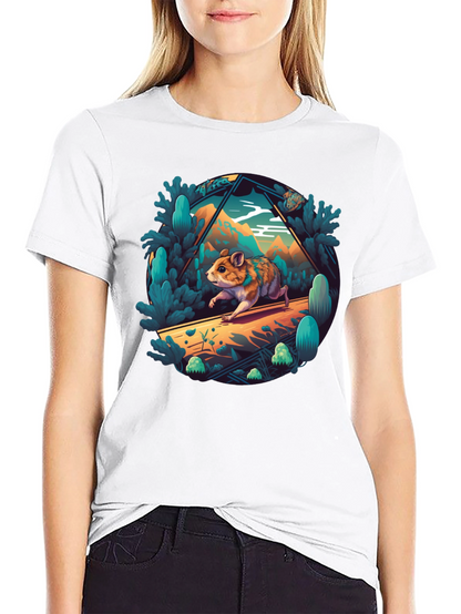 Camiseta Negra con Diseño de Hámster Aventurero