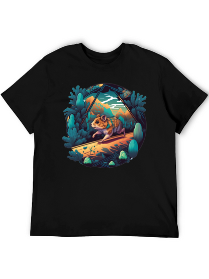 Camiseta Negra con Diseño de Hámster Aventurero