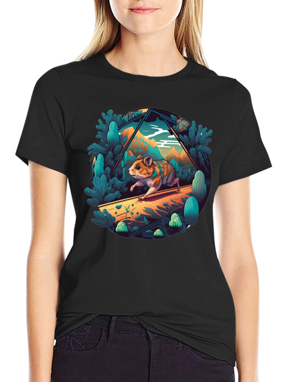 Camiseta Negra con Diseño de Hámster Aventurero