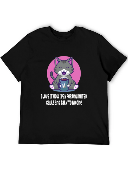 Camiseta Negra: Gato con Café y Frase Divertida