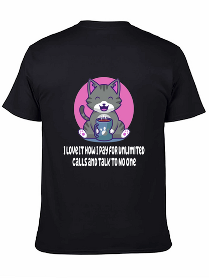Camiseta Negra: Gato con Café y Frase Divertida